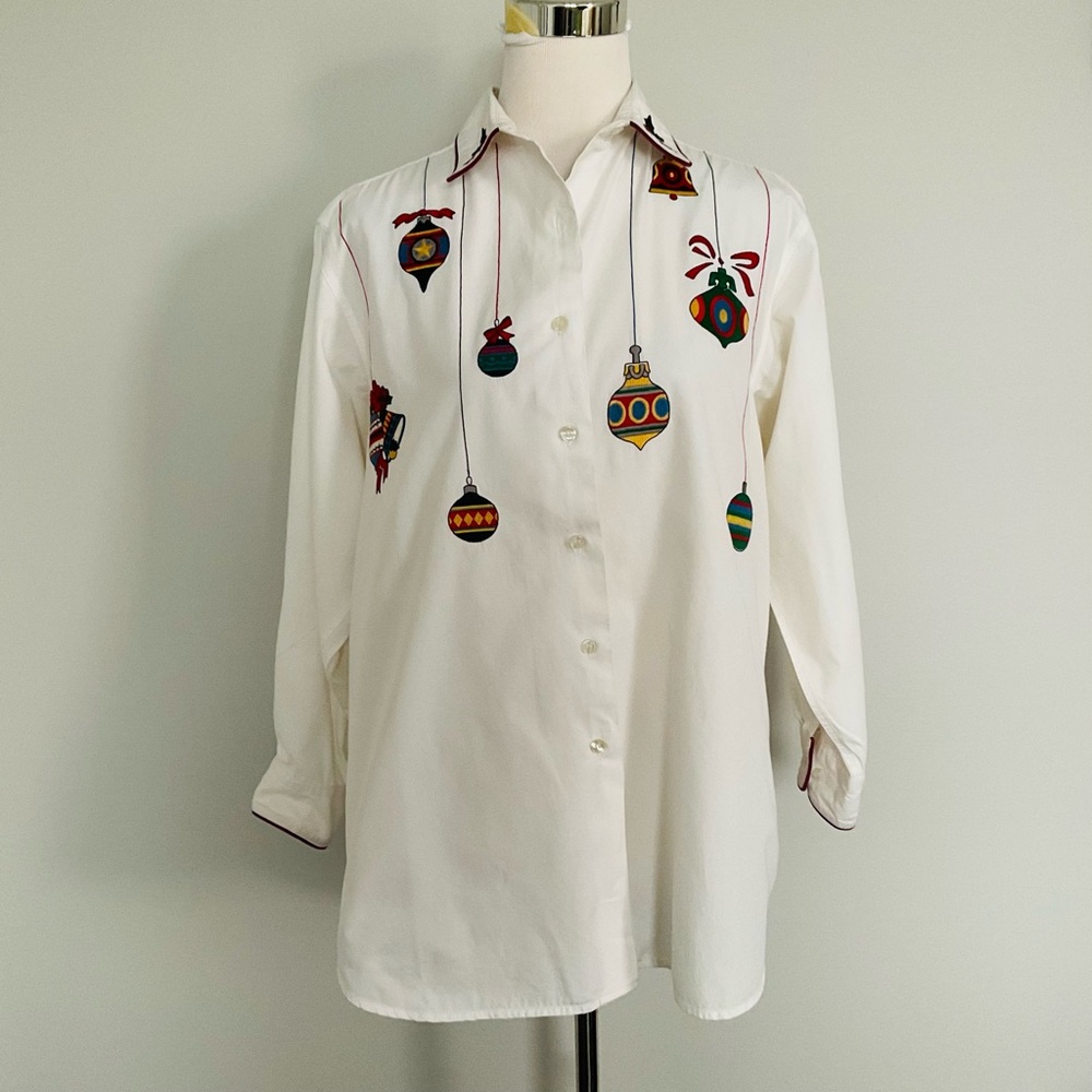 VTG 1980s Cambridge Country Store Dry Goods Christmas Applique Dress Shirt SZ 6
